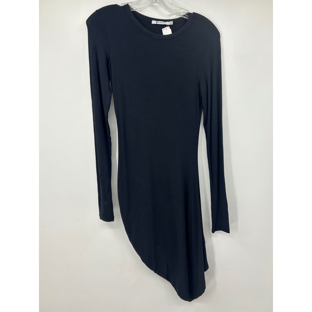 T by Alexander Wang Black Long Sleeve Asymmetrical Hem Jersey Dress XS